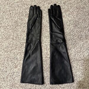 Long black lined leather gloves